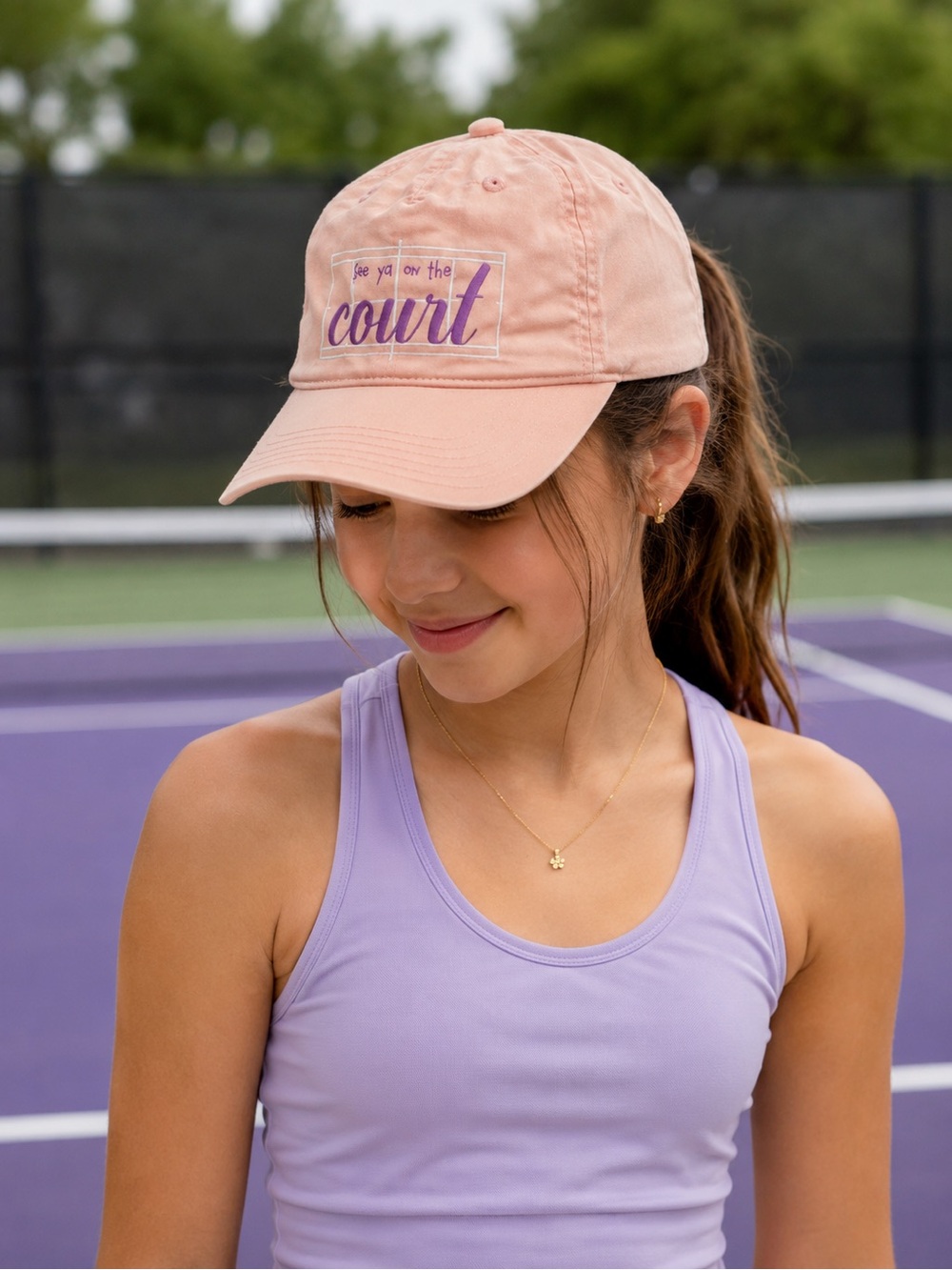 Prince Youth Girls Graphic Cap Peach Baseball Cap, adjustable.
